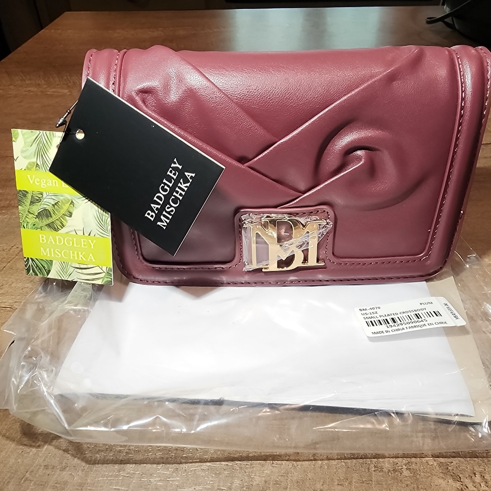 Badgley Mischka Plum Small Pleated Crossbody Bag